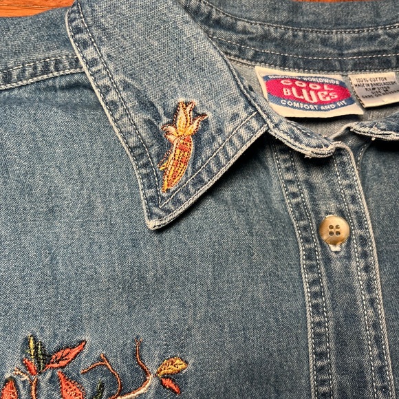 Vintage 90s Cool Blues Women's M Denim Embroidered Autumn Shirt - Picture 4 of 8